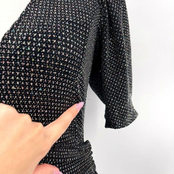 For Love & Lemons Black Margaux Glitter Deep V Ruched Mini Dress Womens M NWT - Picture 8 of 12